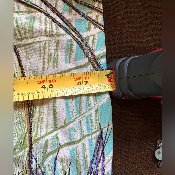 Kasper Beautiful Colors Peacock Feather Maxi V Neck Tie In Front Dress SZ PM - Picture 10 of 13